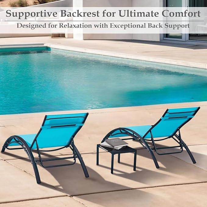 EROMMY Outdoor Chaise Lounge Set of 3, Reclining Patio Chairs - Image 3