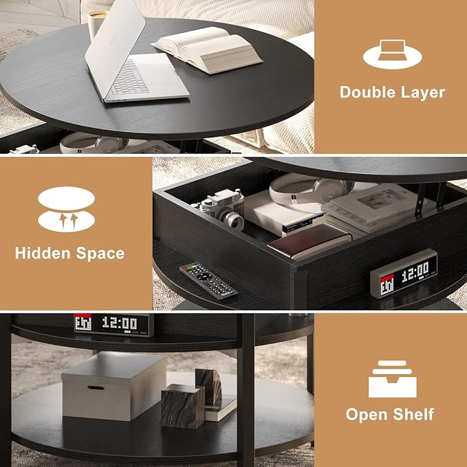 FABATO Round Lift Top Coffee Table - Image 5