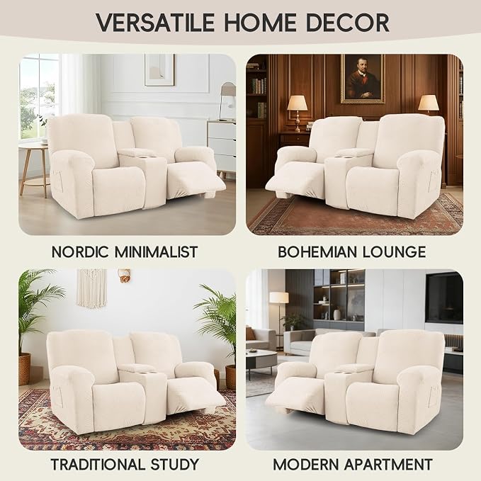 Recliner Loveseat Covers with Console, 6-Piece Stretch Geometric Strokes - Image 7