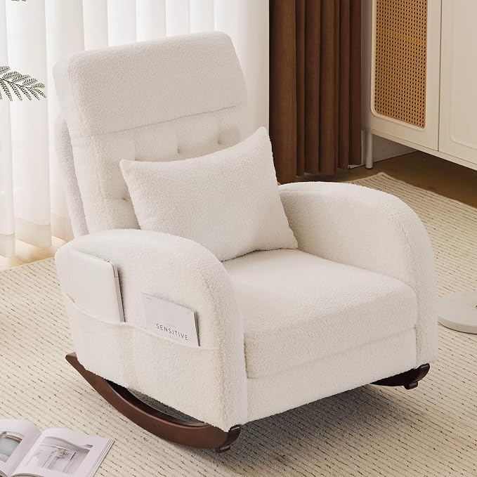 VINGLI Teddy Fleece Low Seat Rocking Chair, Boucle Upholstered Nursery Glider by VINGLI