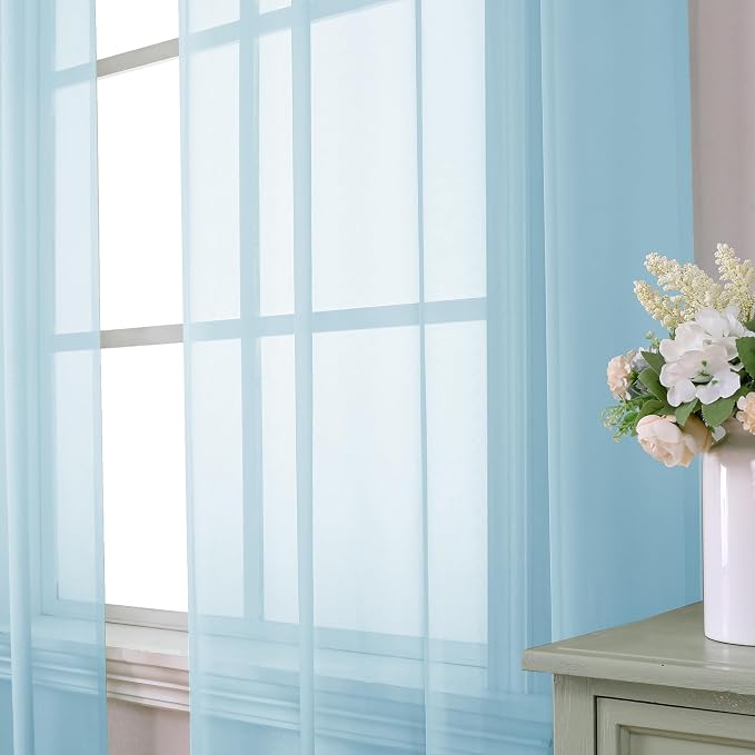 Aiyufeng 2 Pack: Basic Sky Blue Sheer Curtain Drapes 90 Inch Length 2 Panels - Image 2