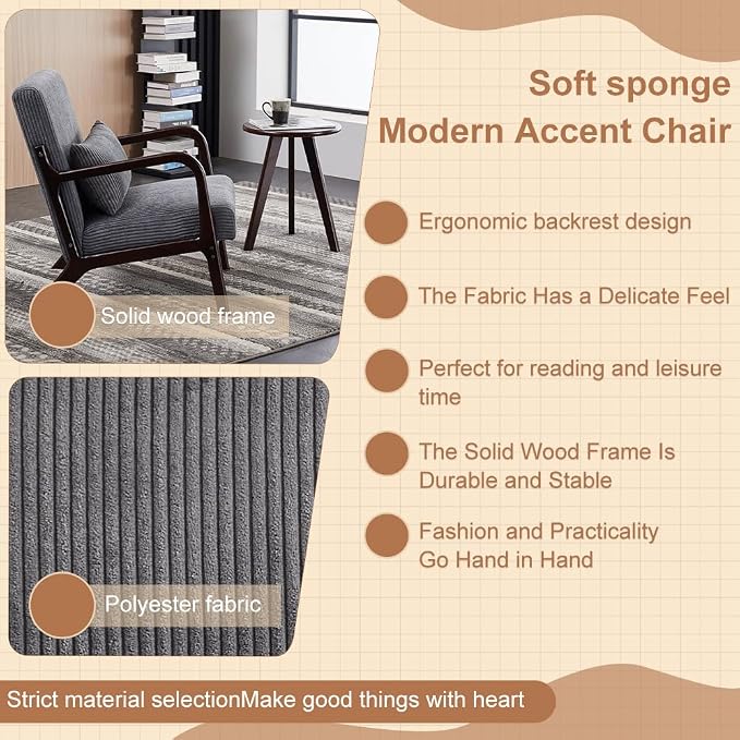 Mid-Century Modern Accent Chair&Coffee Table Set, Vintage Luxury Style - Image 7