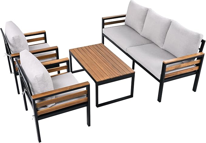 VilroCaz 4-Piece Outdoor Patio Furniture Sectional Sofa Set - Image 8