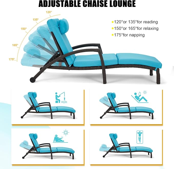 HOMREST Chaise Lounge Chairs Set of 4, PE Rattan Wicker Lounge Chair - Image 4