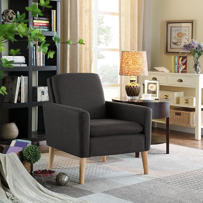 Modern Accent Chair for Living Room, Comfy Upholstered Linen Fabric Single Sofa - Image 7