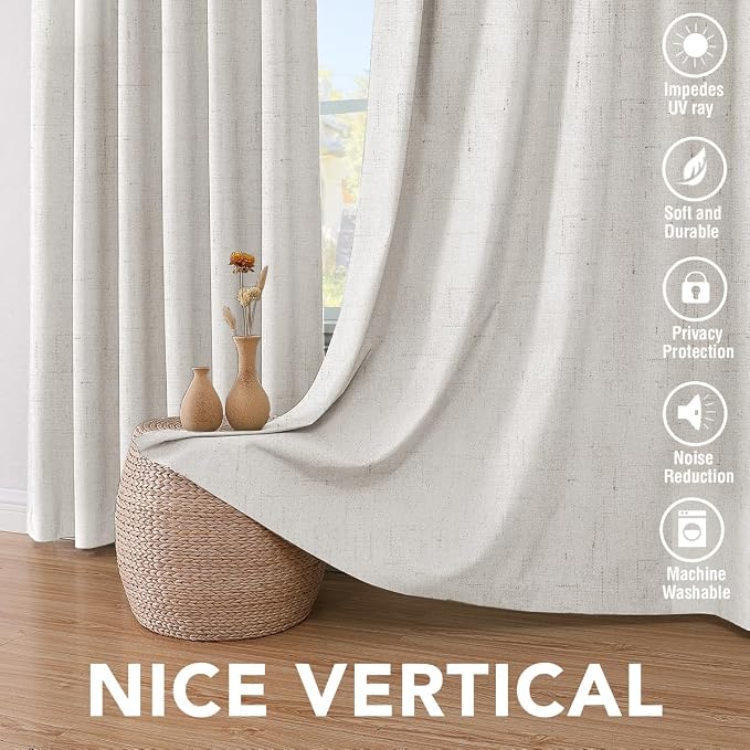 H.VERSAILTEX Ivory Curtains Blackout, 100% Blackout Linen Curtains - Image 7