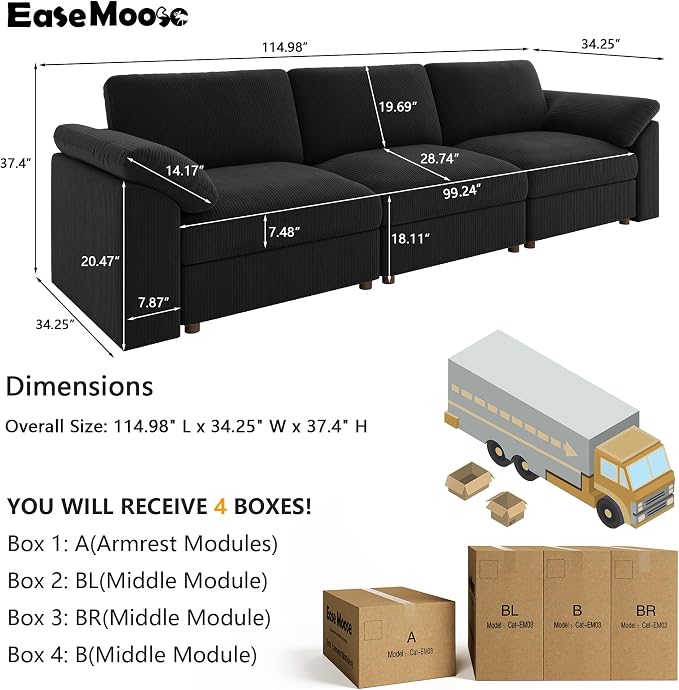 EASE MOOSE Sectional Modular Sofa, Comfty 3 Seat Cloud Couch, FSC Certified - Image 2