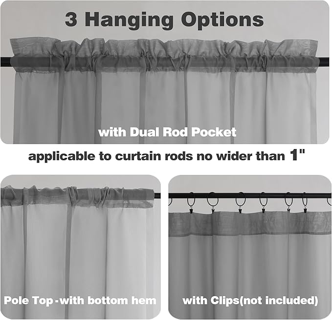 Chyhomenyc Sheer Window Curtains Tier 2 Pieces Set, 36 inch Length, Short - Image 4
