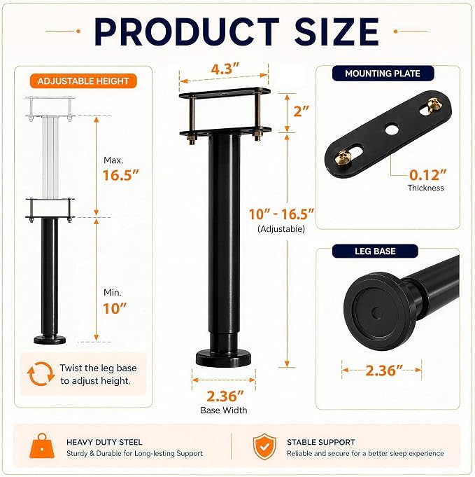 Adjustable Height Bed Frame Support Leg, Metal Bed Frame Support Legs - Image 2