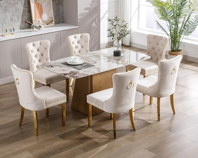 KCC Velvet Dining Chairs Set of 4, Upholstered High-end Tufted Dining Chair - Image 9