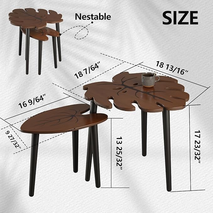 BAMEOS Monstera Leaf Nesting Tables Set of 2, Small Side Tables f Set - Image 2