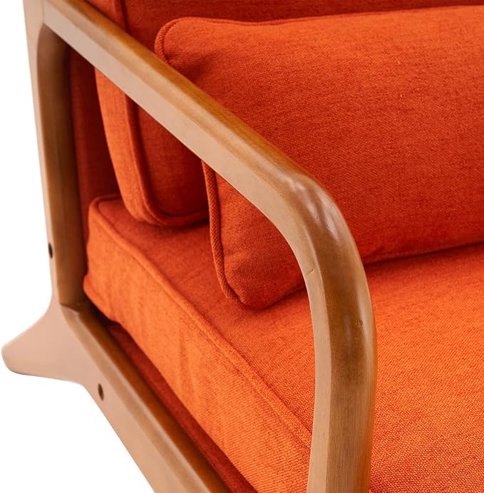 Bonnlo Linen Burnt Orange Mid Century Modern Accent Chair, Soild Wood Padding - Image 7