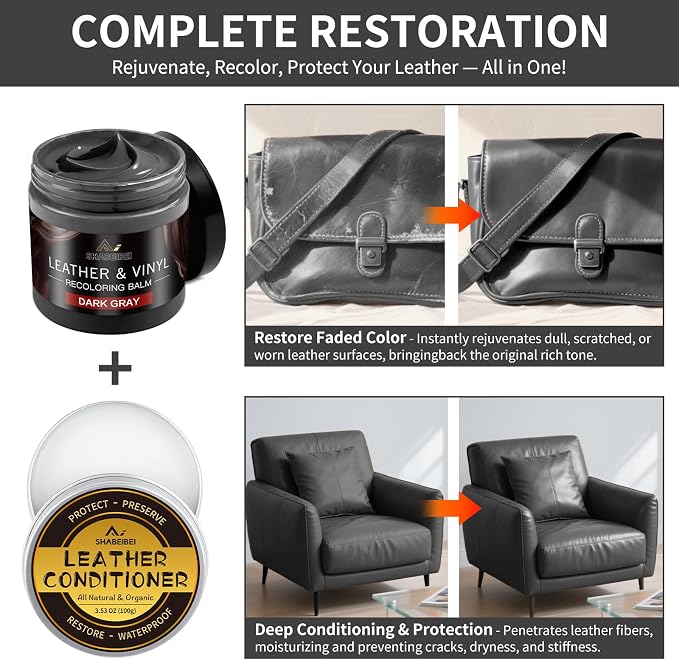 Leather Recoloring Balm with 100ml Mink Oil, Dark Gray Leather Repair Kit and - Image 2