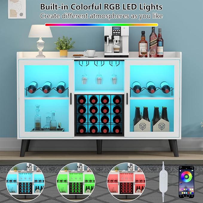 Auromie Wine Bar Cabinet with Led Light, Home Coffee Cabinet with Wine and - Image 5