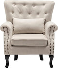 Mid Century Accent Chair for Living Room, Linen Fabric Button Tufted Armchair by DMFurniture