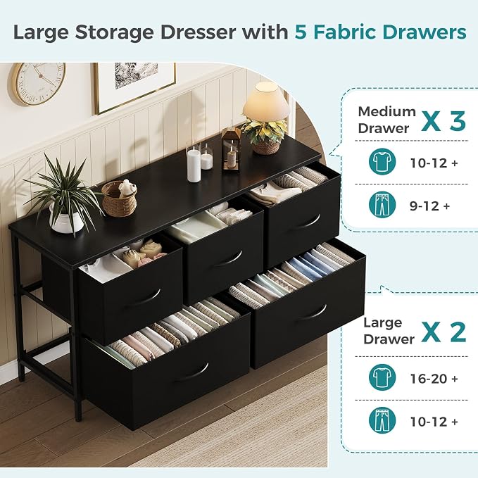 OLIXIS 5 Drawer Dresser for Bedroom, Closet Chest Organizer Furniture, TV Stand - Image 4
