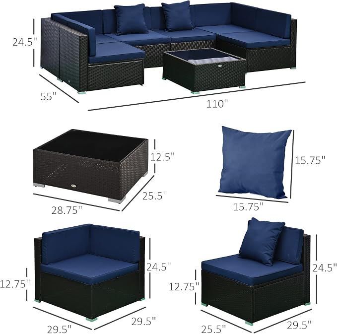 Outsunny 7-Piece Patio Furniture Sets Outdoor Wicker Conversation Sets All - Image 7