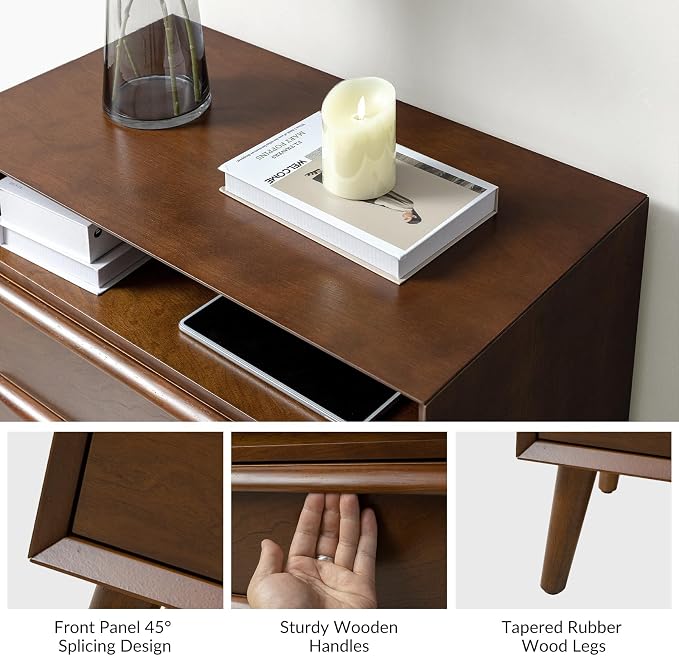 HULALA HOME End Table with Charging Station, Mid-Century Modern 2 Drawer and - Image 5