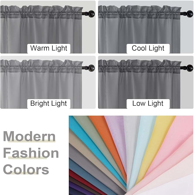 Grey Kitchen Curtains 30 Inch Length Tier 2 PCS, Solid Soft Half Curtains - Image 5