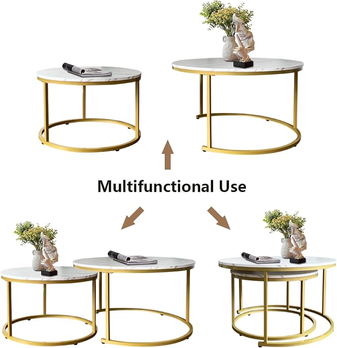 AT-VALY Coffee Table Set of 2 Nesting Tables, Round Sofa Table - Image 7