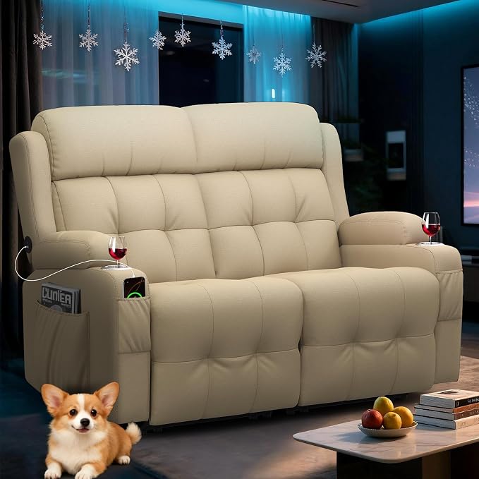 Home Theater Seating Loveseat Recliner Sofa, Wall-Hugger Reclining Couch by TOMOSLTER