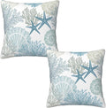 Nautical Coastal Throw Pillow Covers 20x20 Set of 2, Beach Themed Ocean by Tebjh