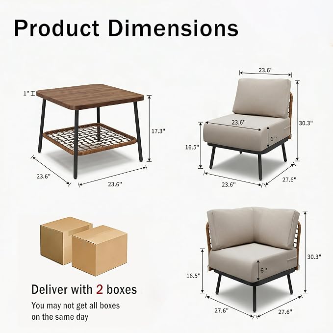 6-Piece Patio Conversation Set, Outdoor Sectional Sofa Modular Wicker Furniture - Image 3
