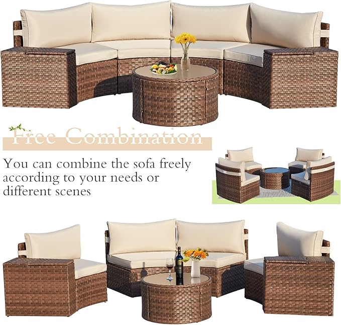 ECOTOUGE 7 Piece Patio Furniture Sets, Half-Moon Circle Conversation Set - Image 5
