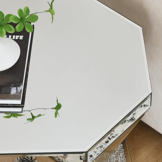 Drum End Table with Mirror Crystal, Modern Design Luxury Furniture, 20 inch - Image 6