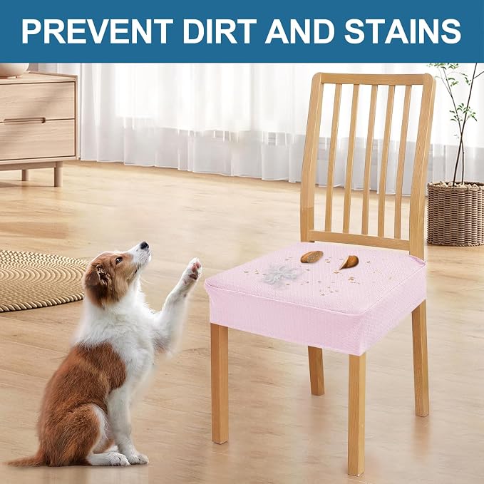 Smiry Waterproof Seat Covers for Dining Room Chairs Set of 4, Stretch Jacquard - Image 6