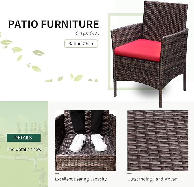 Greesum 3 Pieces Patio Furniture Sets Outdoor PE Rattan Wicker Chairs - Image 4