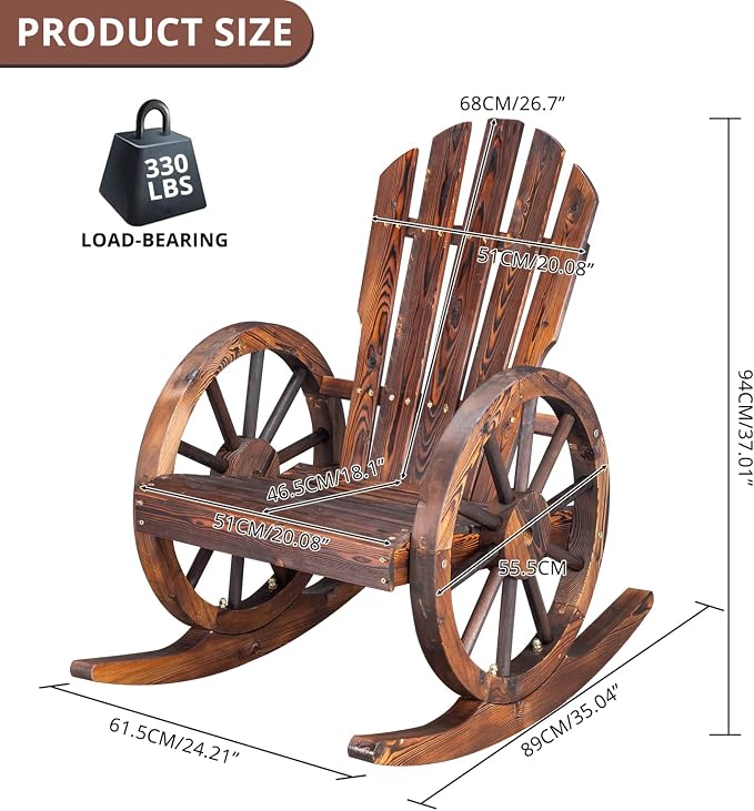 Outvita Adirondack Rocking Chair Set of 2, Wood Wagon Rocker, Outdoor Wooden - Image 3