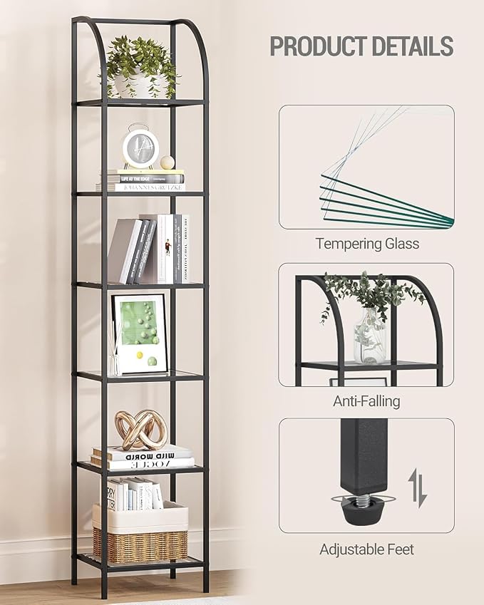 Hzuaneri Bookcase Bookshelf, Tempered Glass Arched Bookshelf - Image 4