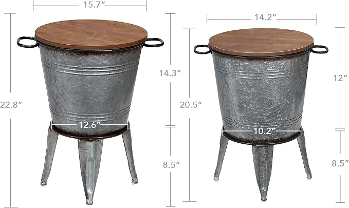 RUSTOWN Farmhouse Side Tables Set of 2, Galvanized Metal Bucket End Table - Image 3