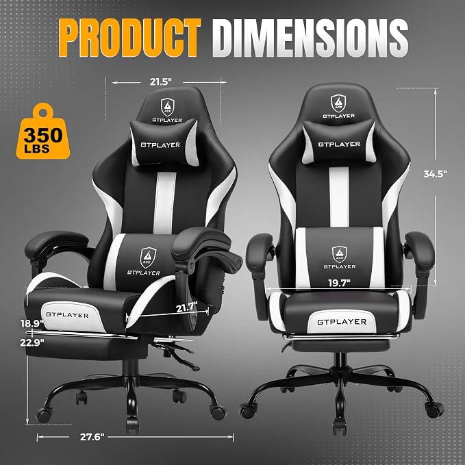 GTPLAYER Gaming Chair with Pocket Spring Cushion, Leather Office Chair with - Image 3