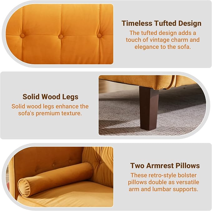 Dreamsir 78'' W Velvet Sofa, Mid-Century Love Seats Sofa Furniture - Image 7