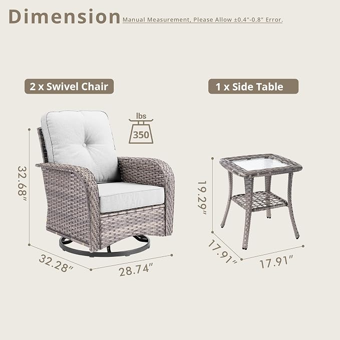 Weaxty Outdoor Swivel Rocker Patio Chairs, 3 Pieces Patio Furniture Set - Image 2