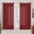 LAMIT Burgundy Red Semi Sheer Linen Curtains 45 Inches Long, Light Filtering by LAMIT