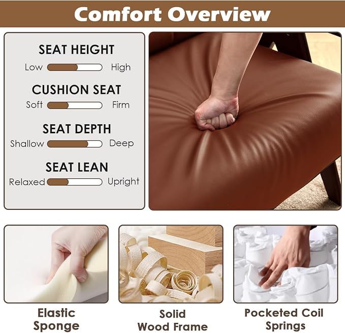 STHOUYN Brown Leather Accent Chairs Set of 2, Mid Century Modern Chair Set of 2 - Image 5