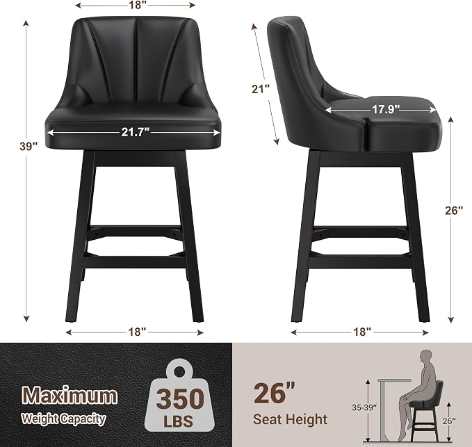 YaFiti Swivel Bar Stool 1 Pcs, 26 Inch Counter Height Bar Stools - Image 3