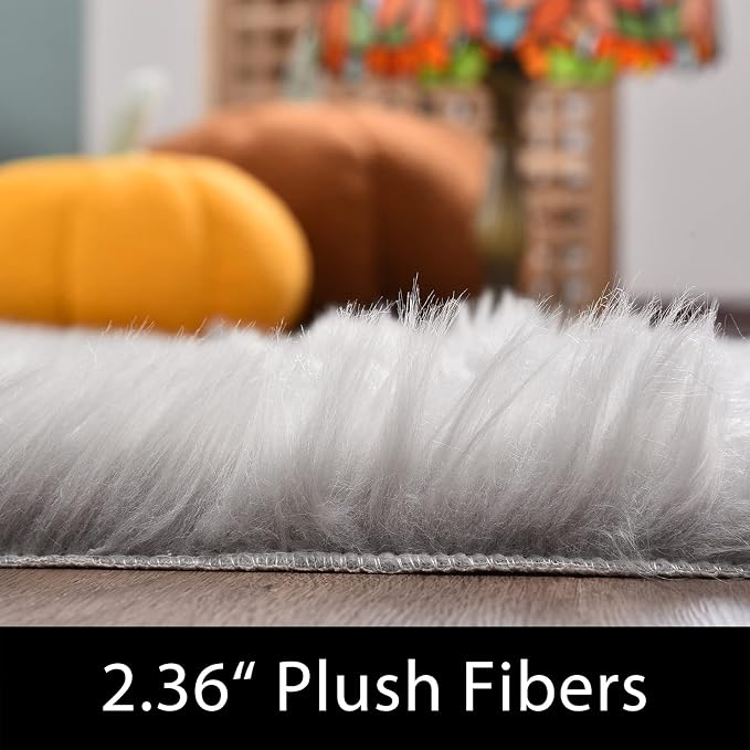 Latepis Round Grey Rugs 6.7ft Faux Sheepskin Fur Circle Rug Fluffy Rugs - Image 2