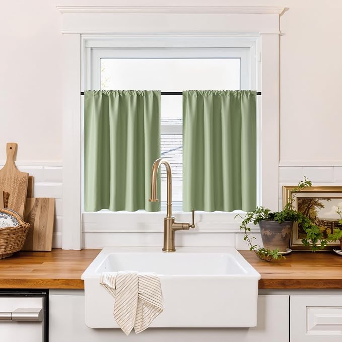 RYB HOME 100% Blackout Bathroom Curtains Over Sink 24 inches Long, Heat & UV by RYBHOME