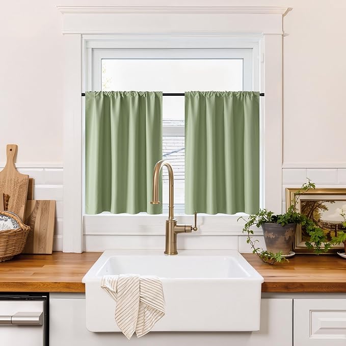 RYB HOME 100% Blackout Basement Curtains 24 inches Long, Heat & UV Blocking by RYBHOME