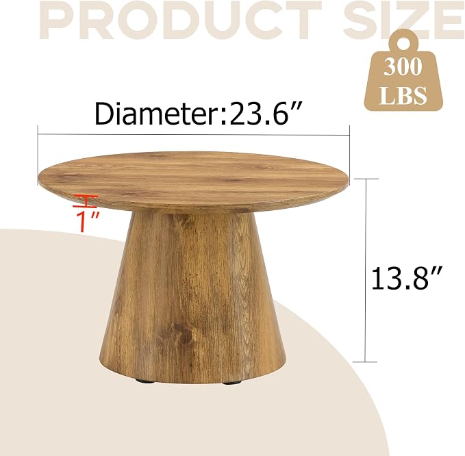 Round Coffee Table 24 in, Modern Wood Grain Living Room Table - Image 2