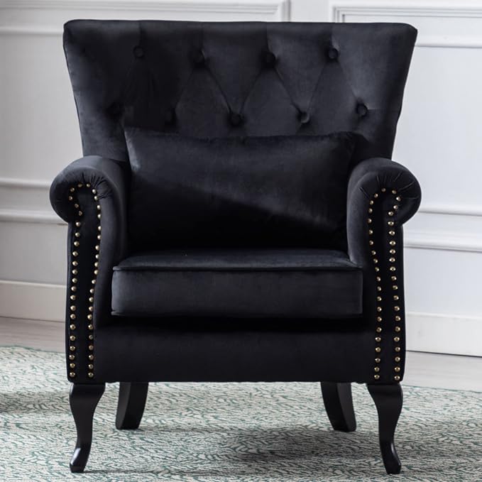 Mid Century Modern Accent Chair Upholstered Armchair Comfy Velvet Fabric Single by Janoray