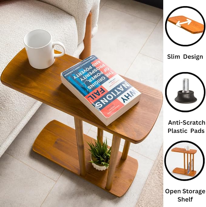 Mid-Century Modern C-Shaped Solid Wood End Table, Side Table - Image 5