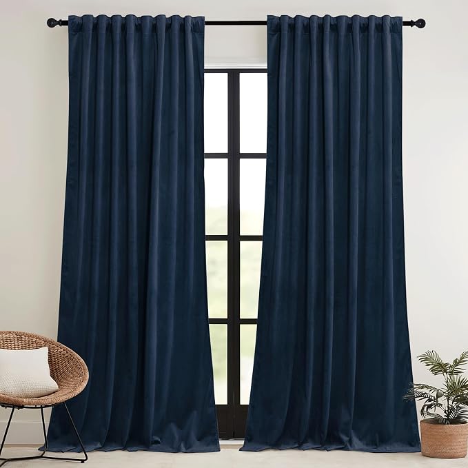 RYB HOME Navy Velvet Curtains 90 inches- Velevt Blackout Curtains by RYBHOME