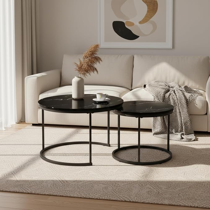 Homy Casa 27.6inch Round Coffee Table Set of 2, Modern Nesting Coffee Tables by HomyCasa