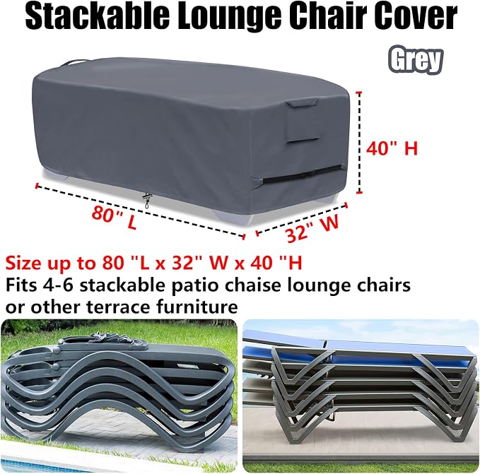 Outdoor Chaise Lounge Cover for 4-6 Stackable Patio Chaise Lounge Chairs - Image 2