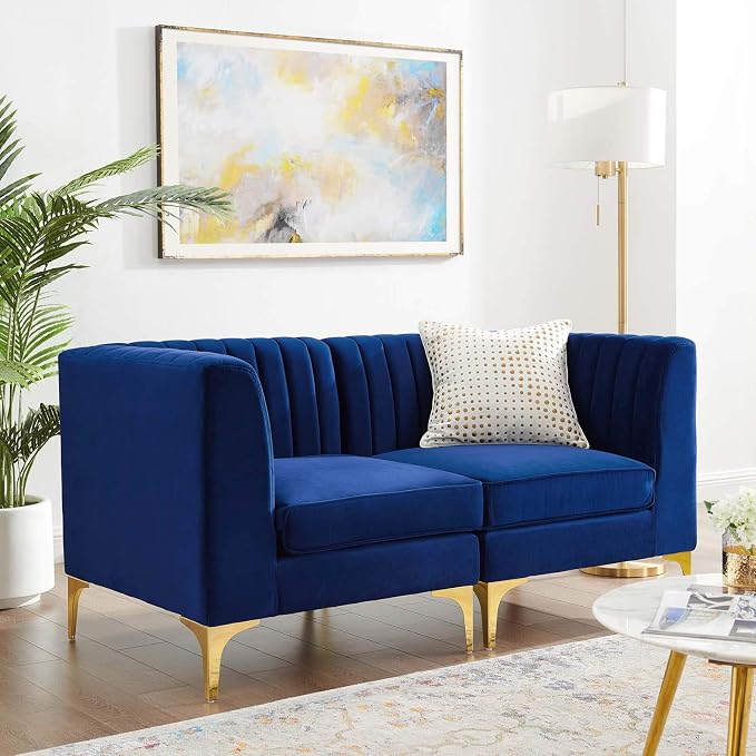 Modway EEI-4346-NAV Triumph Channel Tufted Performance Velvet Loveseat by Modway